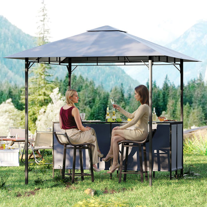 3-Piece Patio Bar Set 8 x 8 FT Double-Tier Grill Gazebo with 2 Bar Stools, Gray Patio Bar Furniture at Gallery Canada