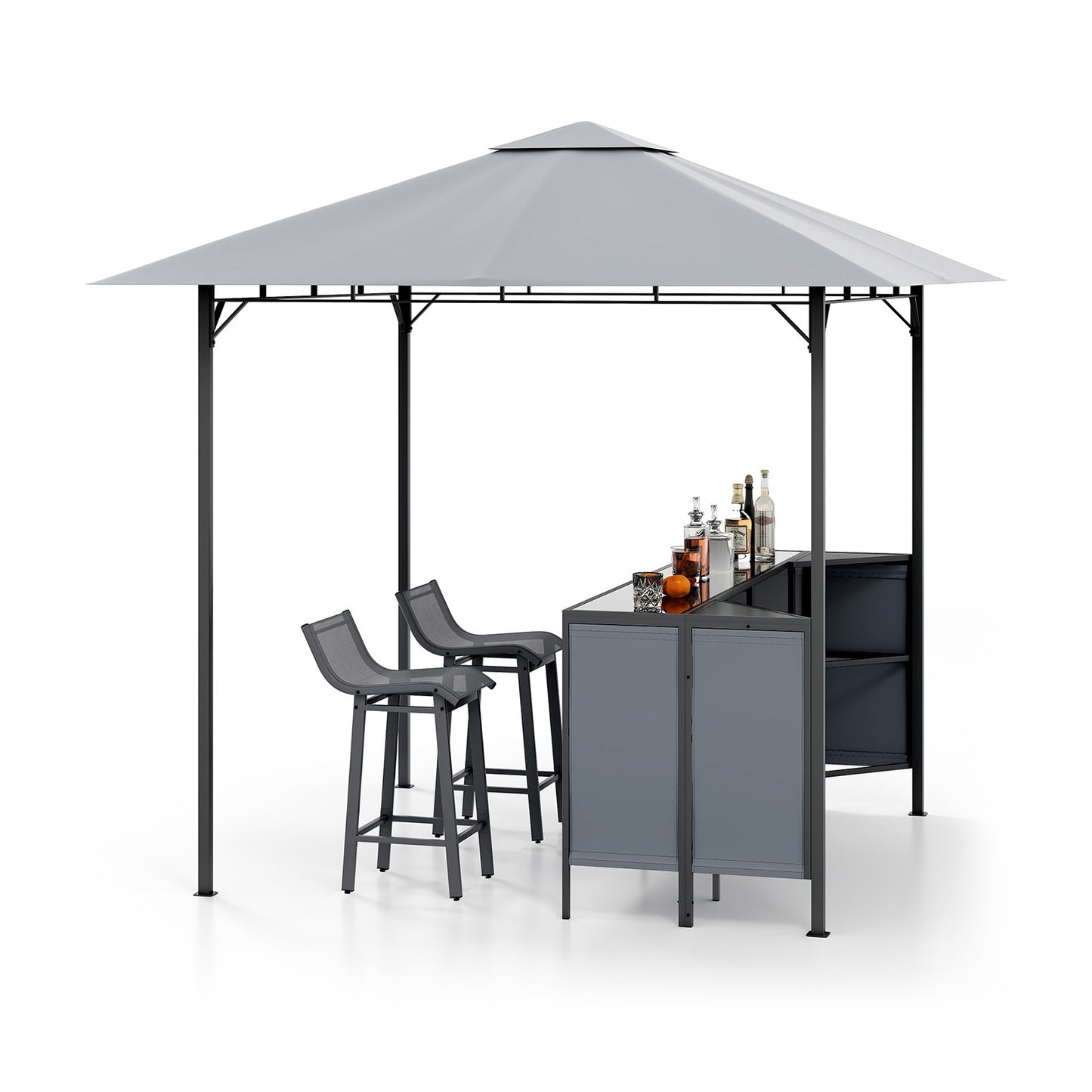 3-Piece Patio Bar Set 8 x 8 FT Double-Tier Grill Gazebo with 2 Bar Stools, Gray Patio Bar Furniture at Gallery Canada