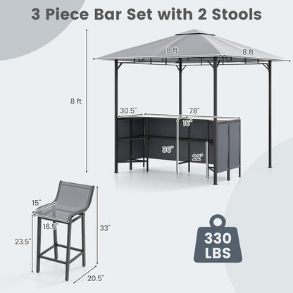 3-Piece Patio Bar Set 8 x 8 FT Double-Tier Grill Gazebo with 2 Bar Stools, Gray Patio Bar Furniture at Gallery Canada