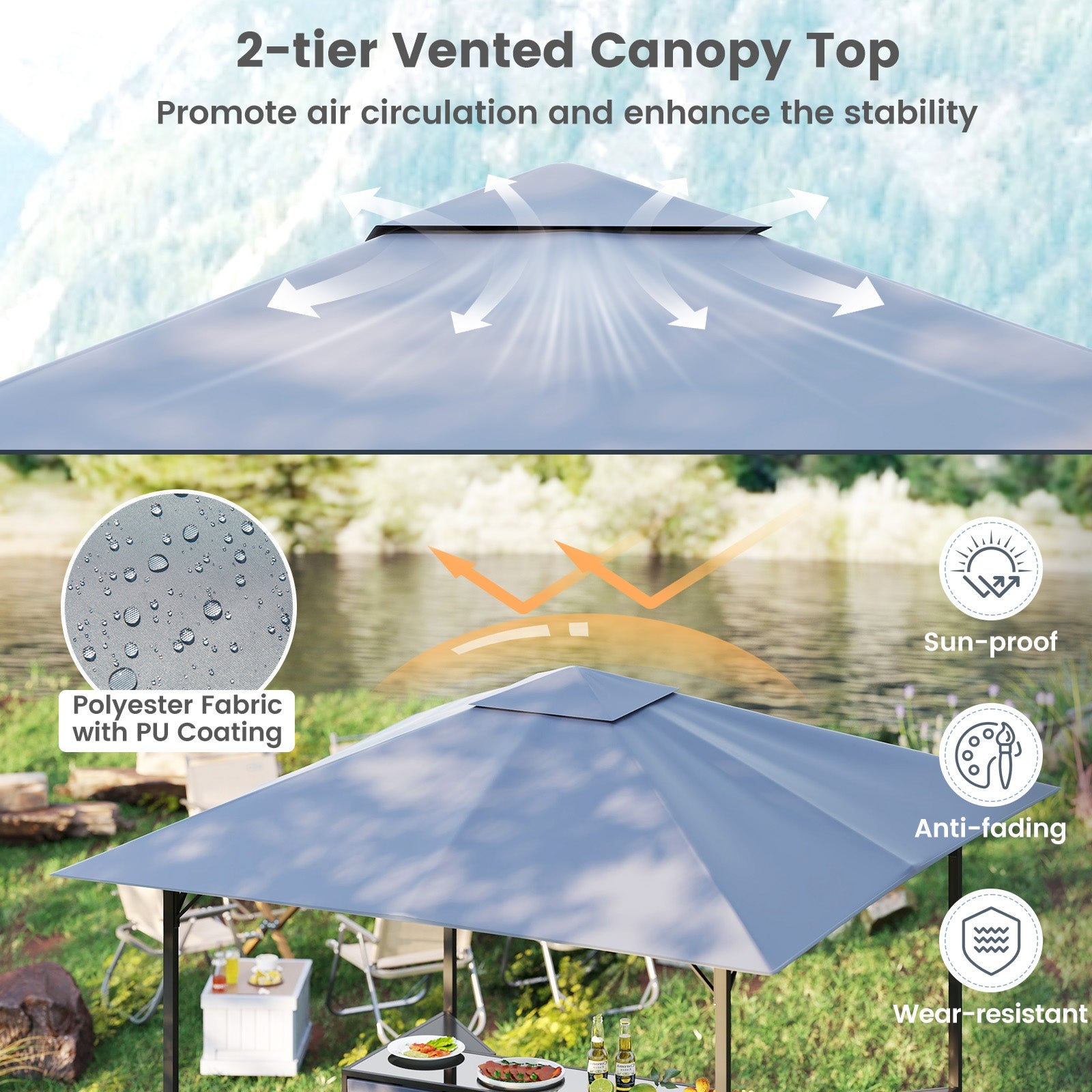 3-Piece Patio Bar Set 8 x 8 FT Double-Tier Grill Gazebo with 2 Bar Stools, Gray Patio Bar Furniture at Gallery Canada