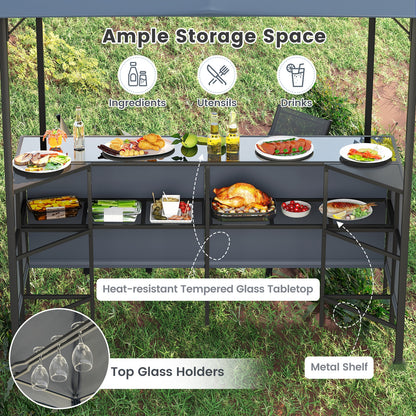 3-Piece Patio Bar Set 8 x 8 FT Double-Tier Grill Gazebo with 2 Bar Stools, Gray Patio Bar Furniture at Gallery Canada