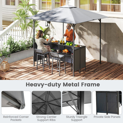 3-Piece Patio Bar Set 8 x 8 FT Double-Tier Grill Gazebo with 2 Bar Stools, Gray Patio Bar Furniture at Gallery Canada