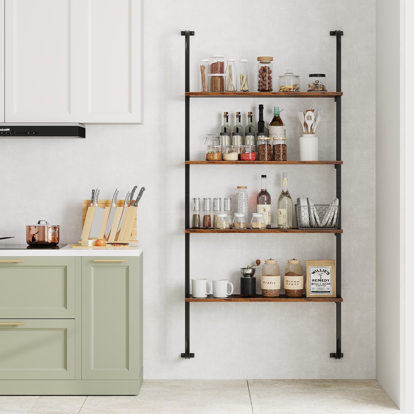 4-Tier Industrial Pipe Shelving, Metal Frame, Rustic Brown Bookcases at Gallery Canada