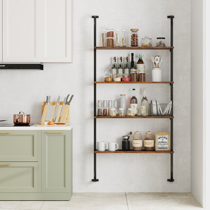 4-Tier Industrial Pipe Shelving, Metal Frame, Rustic Brown Bookcases at Gallery Canada