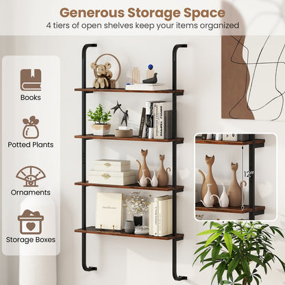 4-Tier Industrial Pipe Shelving, Metal Frame, Rustic Brown Bookcases at Gallery Canada