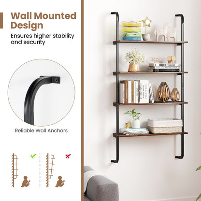 4-Tier Industrial Pipe Shelving, Metal Frame, Rustic Brown Bookcases at Gallery Canada