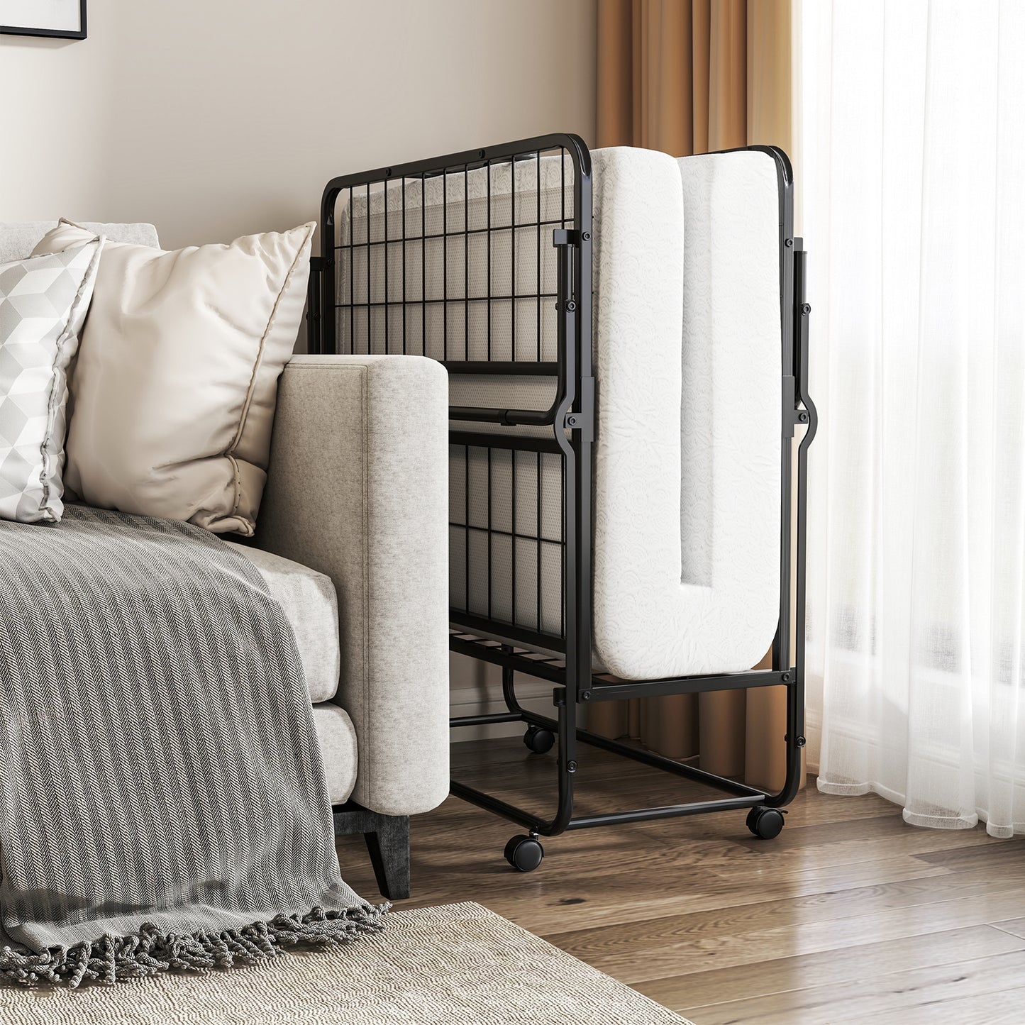 Twin Size Folding Bed with Memory Foam Mattress and Heavy-duty Metal Frame Folding Beds at Gallery Canada