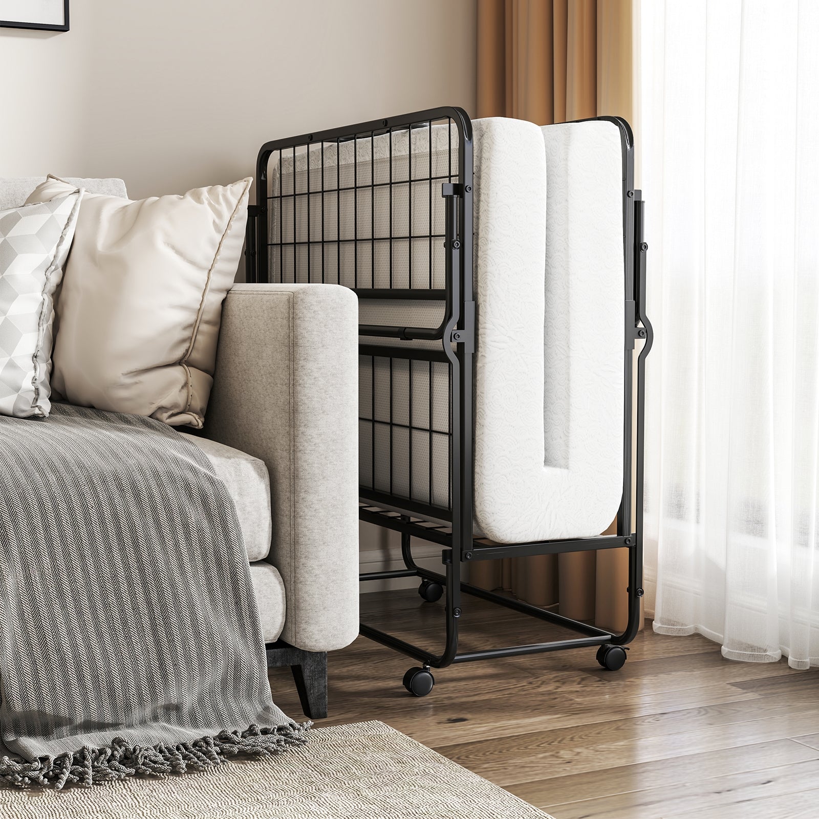 Twin Size Folding Bed with Memory Foam Mattress and Heavy-duty Metal Frame Folding Beds at Gallery Canada