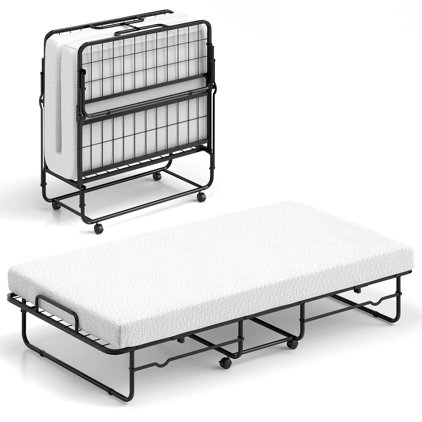 Twin Size Folding Bed with Memory Foam Mattress and Heavy-duty Metal Frame Folding Beds White, Black at Gallery Canada