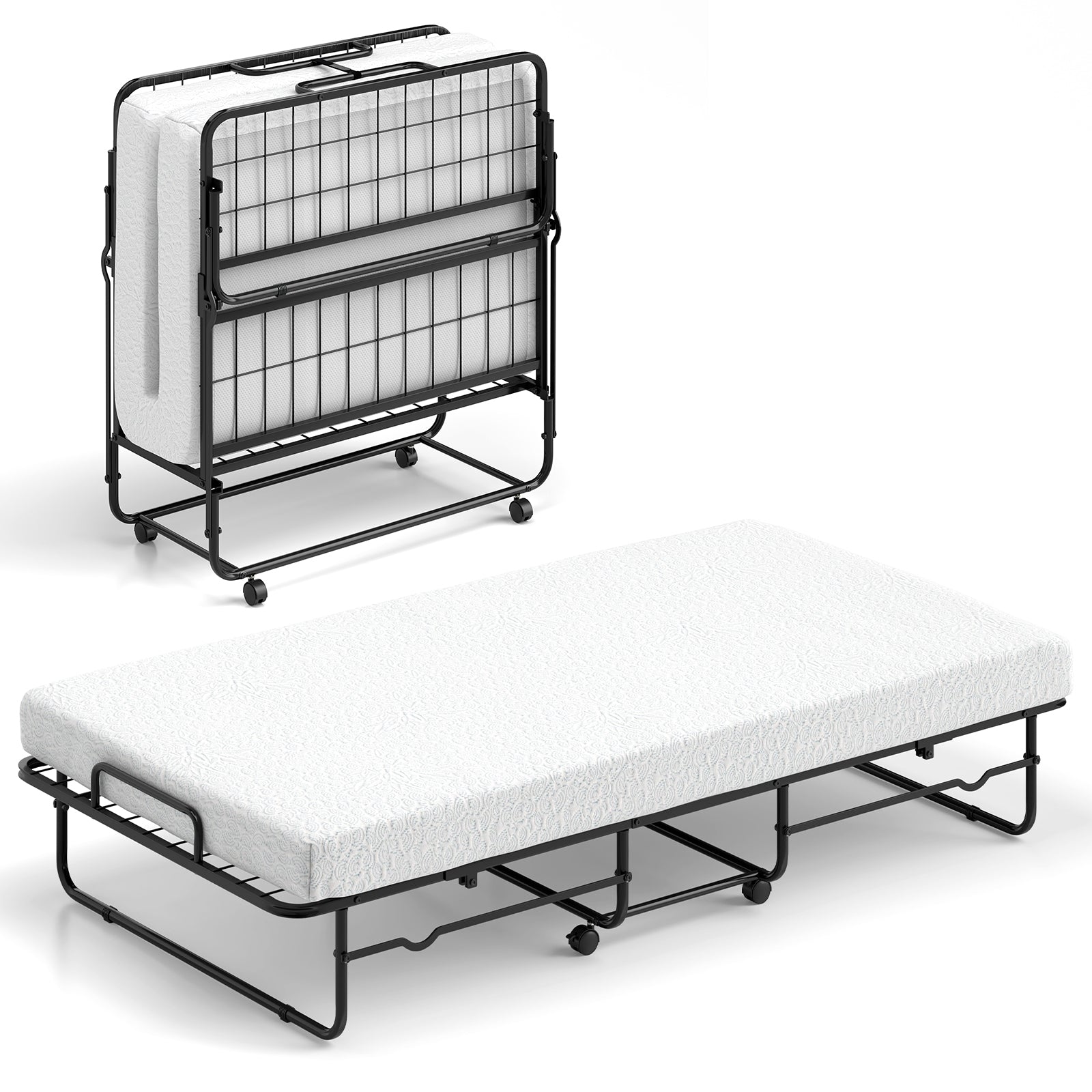 Twin Size Folding Bed with Memory Foam Mattress and Heavy-duty Metal Frame Folding Beds White, Black at Gallery Canada