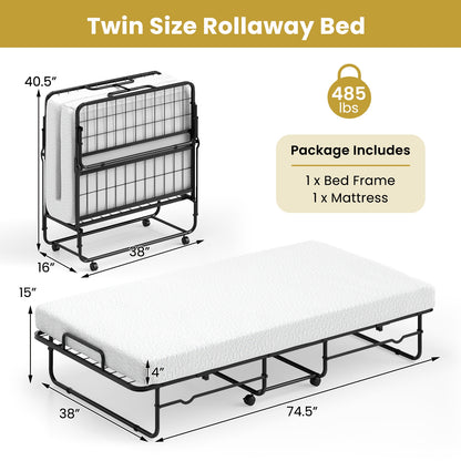 Twin Size Folding Bed with Memory Foam Mattress and Heavy-duty Metal Frame Folding Beds at Gallery Canada