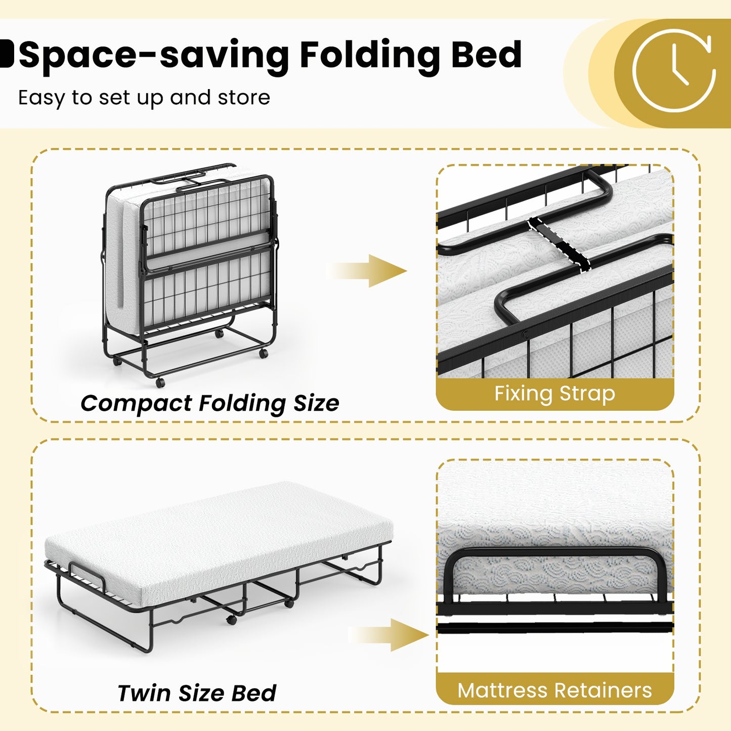 Twin Size Folding Bed with Memory Foam Mattress and Heavy-duty Metal Frame Folding Beds at Gallery Canada