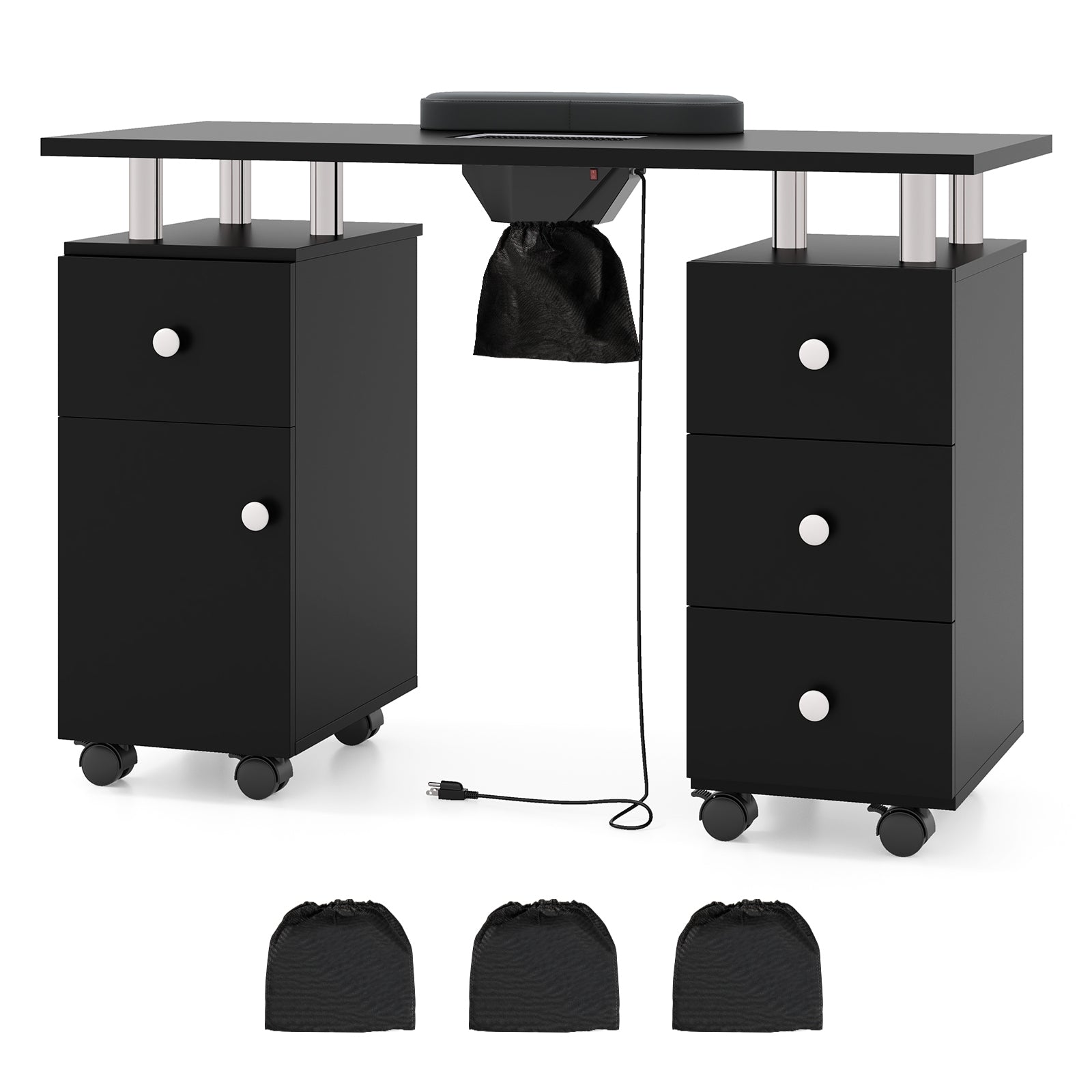 Manicure Table Nail Desk with Electric Dust Collector and 3 Dust Bags, Black Massage Black at Gallery Canada