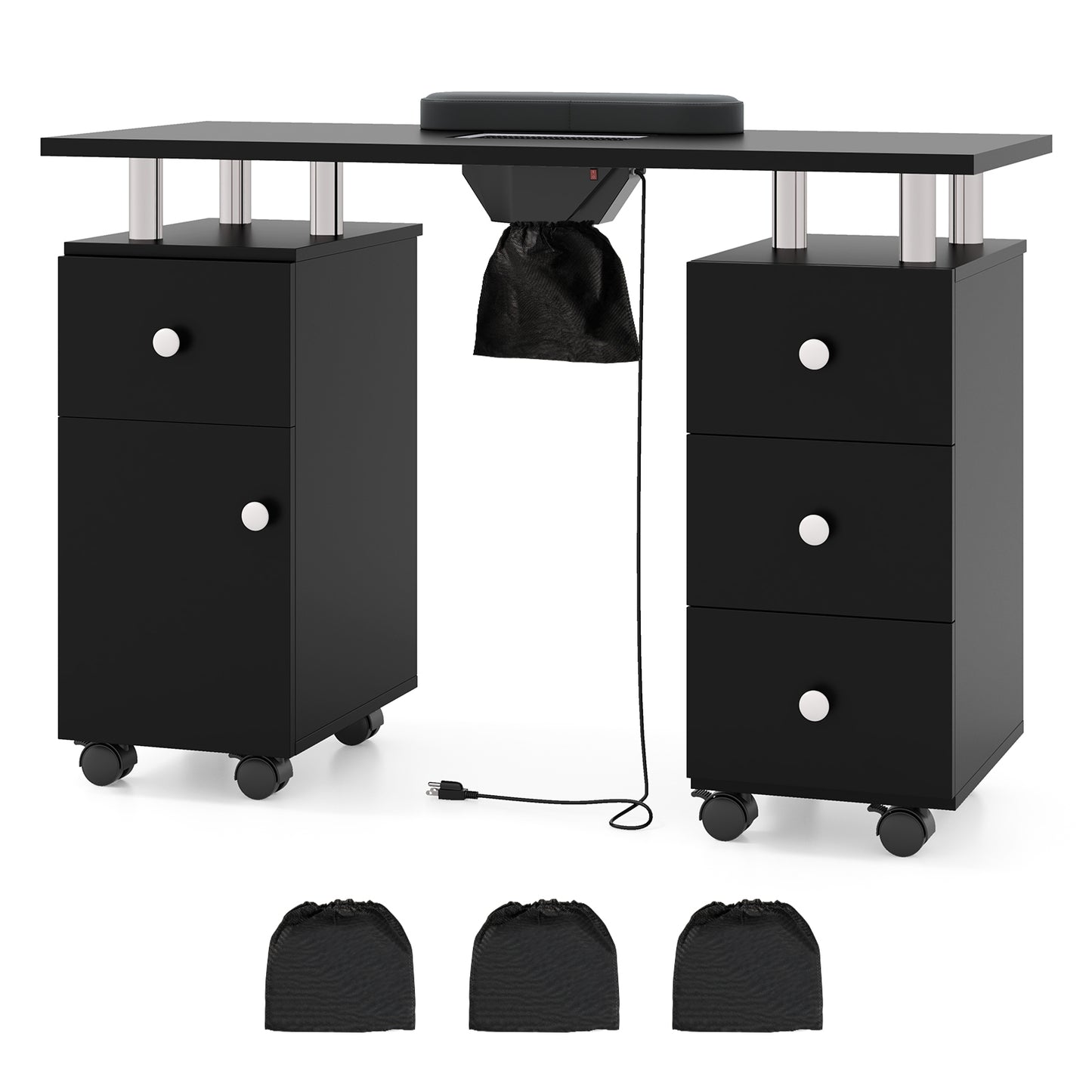 Manicure Table Nail Desk with Electric Dust Collector and 3 Dust Bags, Black Massage Black at Gallery Canada