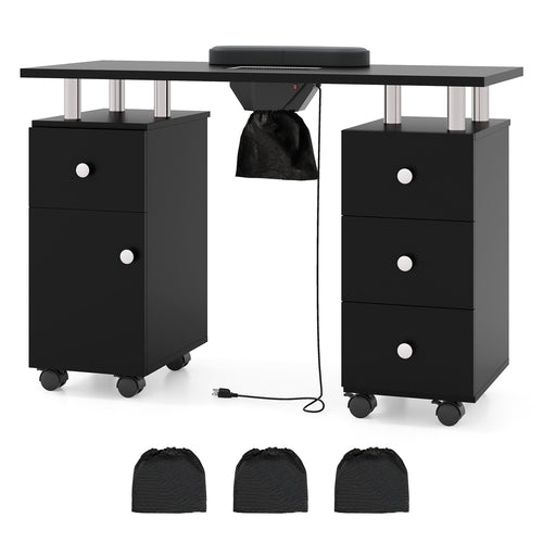 Manicure Table Nail Desk with Electric Dust Collector and 3 Dust Bags, Black