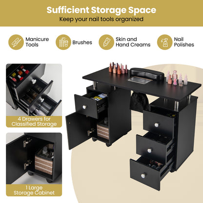 Manicure Table Nail Desk with Electric Dust Collector and 3 Dust Bags, Black Massage at Gallery Canada