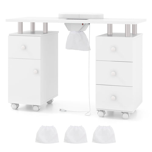 Manicure Table Nail Desk with Electric Dust Collector and 3 Dust Bags, White