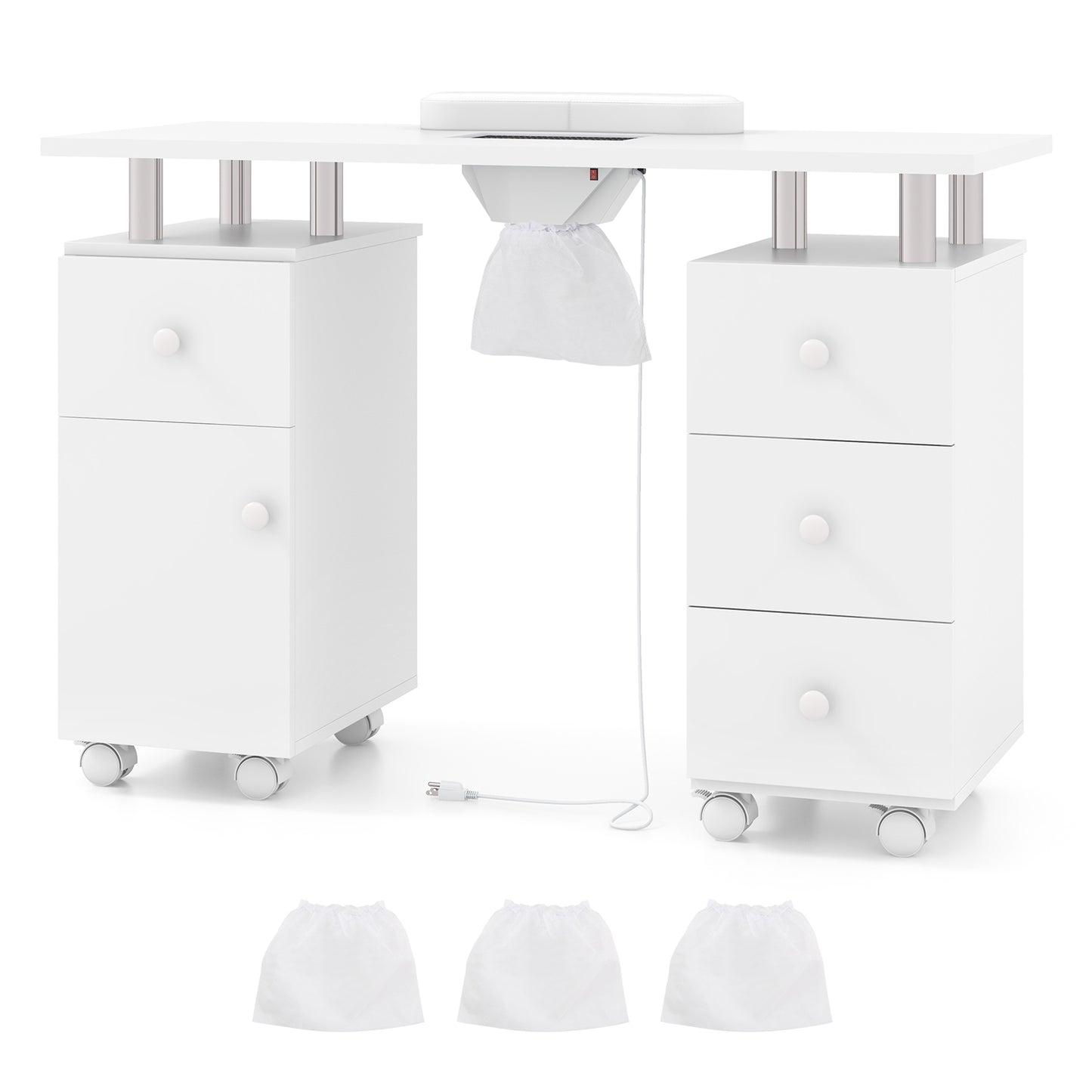Manicure Table Nail Desk, Electric Dust Collector, 3 Dust Bags, White Massage at Gallery Canada