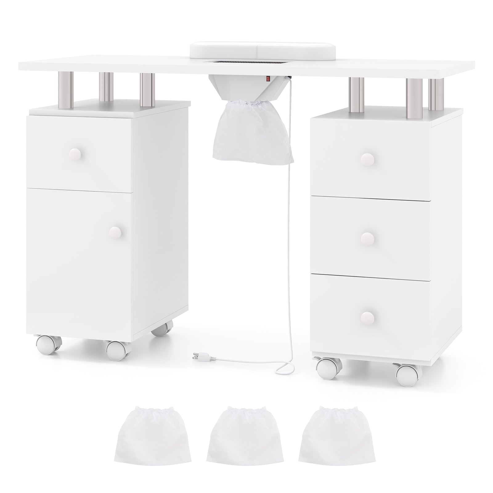 Manicure Table Nail Desk with Electric Dust Collector and 3 Dust Bags, White Massage at Gallery Canada