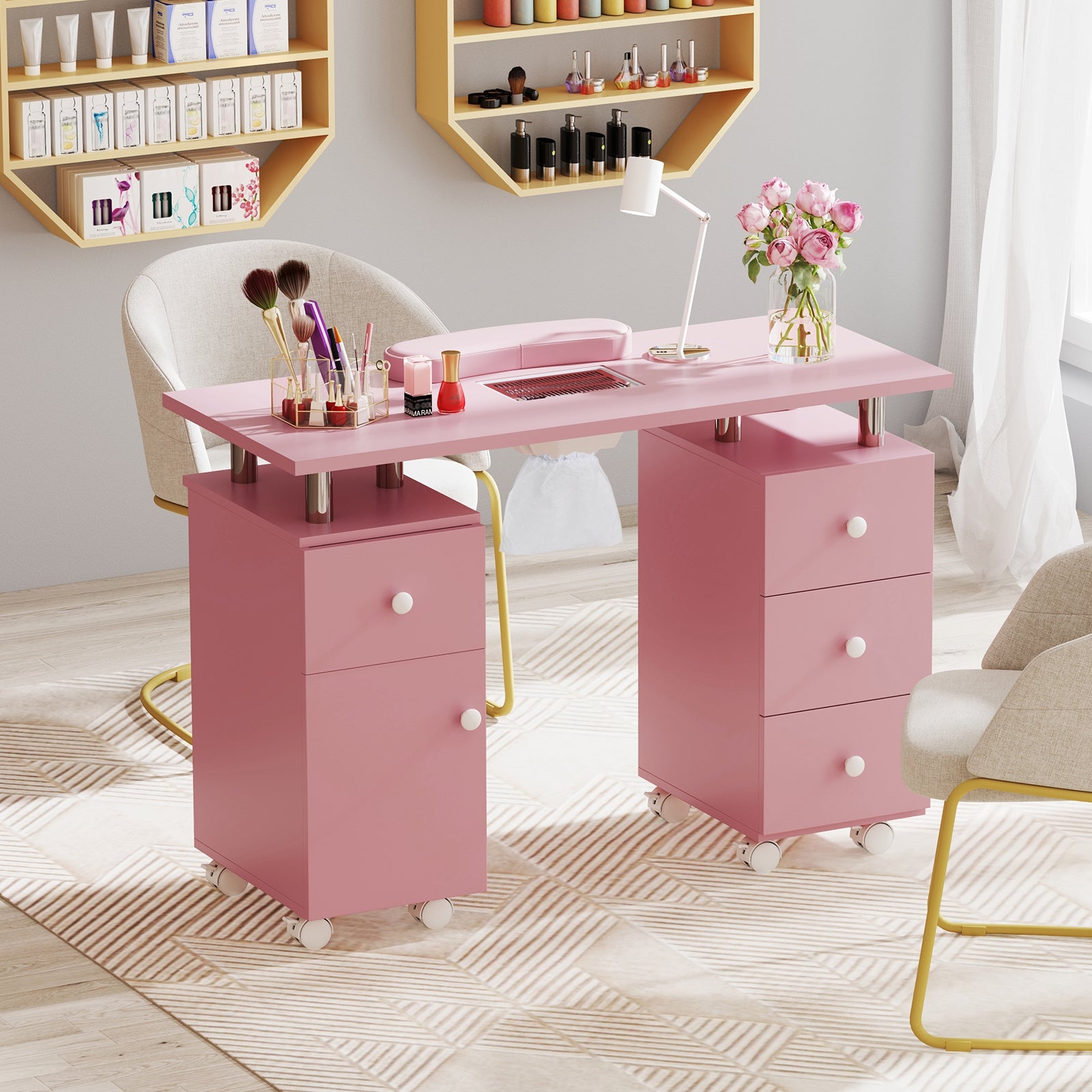 Manicure Table Nail Desk with Electric Dust Collector and 3 Dust Bags, Pink Massage at Gallery Canada