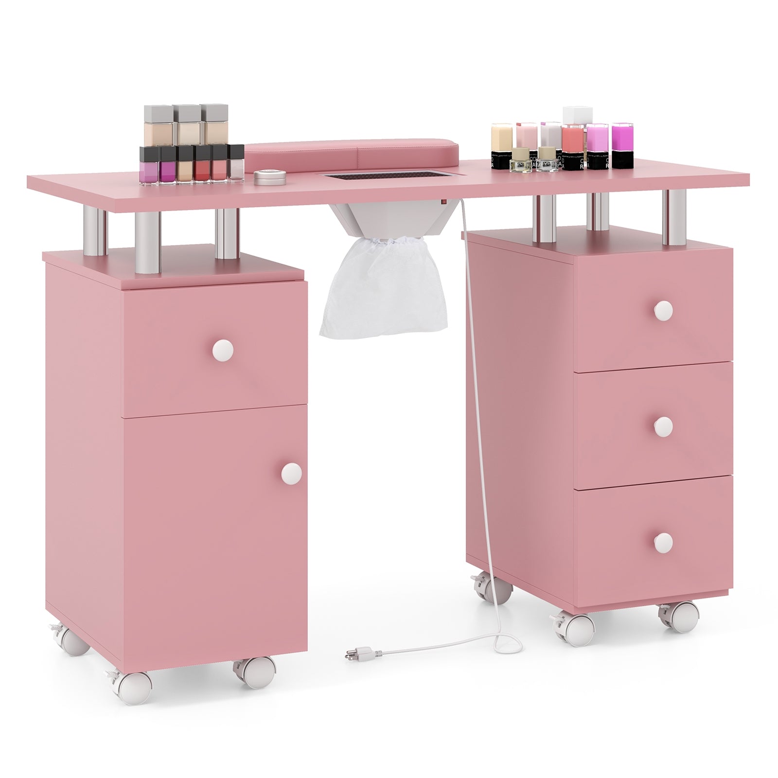 Manicure Table Nail Desk with Electric Dust Collector and 3 Dust Bags, Pink Massage at Gallery Canada