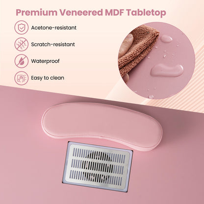 Manicure Table Nail Desk with Electric Dust Collector and 3 Dust Bags, Pink Massage at Gallery Canada