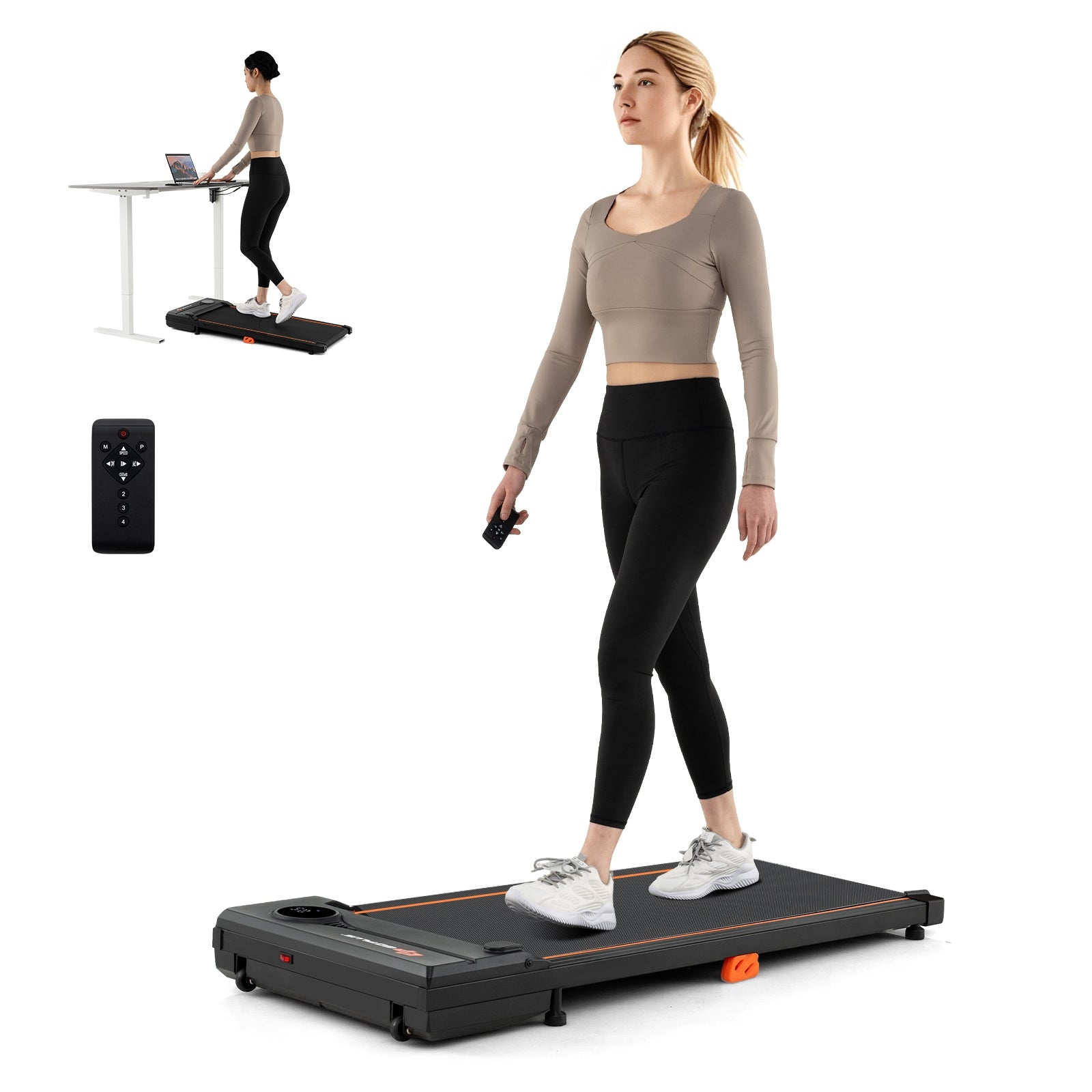 2.5HP Under Desk Treadmill with Remote Control for Home Office, Black Treadmills at Gallery Canada