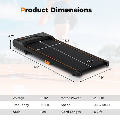 2.5HP Under Desk Treadmill with Remote Control for Home Office, Black Treadmills at Gallery Canada