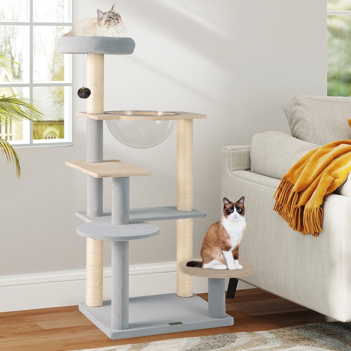 Modern Cat Tree 44 Inch Multi-level Cat Tower with Removable Padded Top Perch, Natural Cat Trees Condos & Scratchers at Gallery Canada