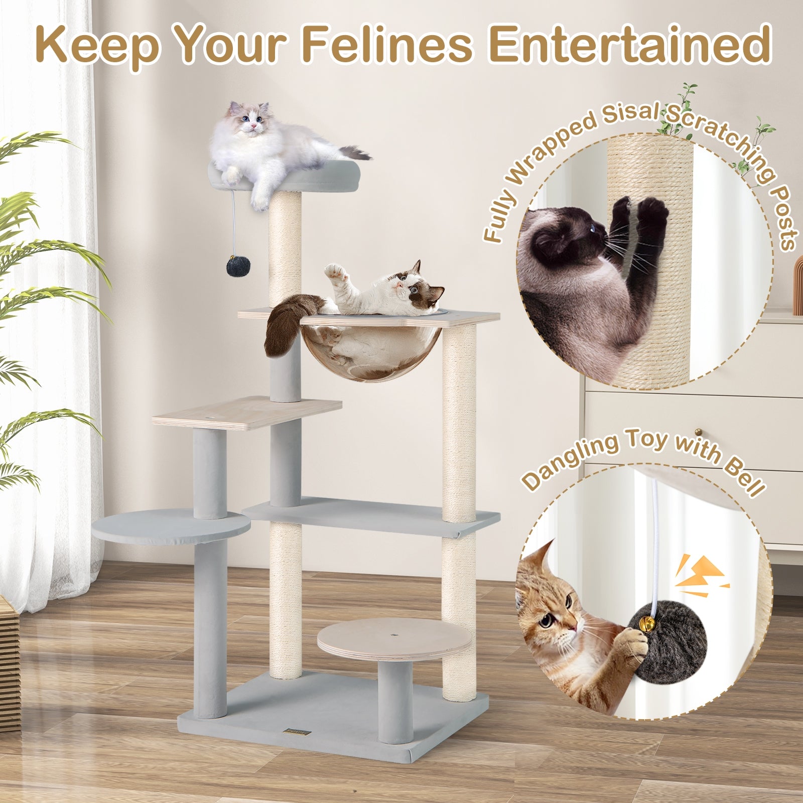 Modern Cat Tree 44 Inch Multi-level Cat Tower with Removable Padded Top Perch, Natural Cat Trees Condos & Scratchers at Gallery Canada