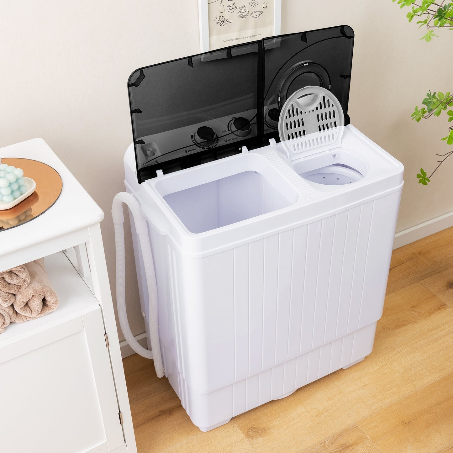 26 lbs Semi-Automatic Twin Tub Washing Machine with Drain Pump, Black Washing Machines at Gallery Canada
