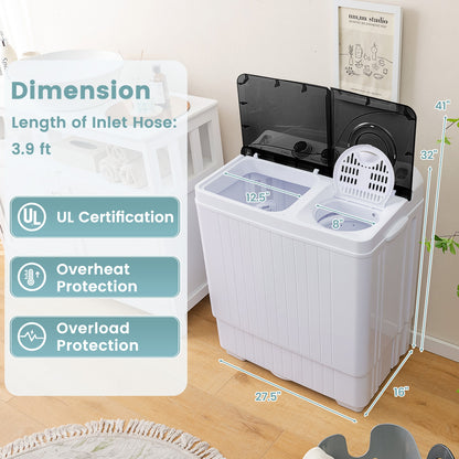 26 lbs Semi-Automatic Twin Tub Washing Machine with Drain Pump, Black Washing Machines at Gallery Canada