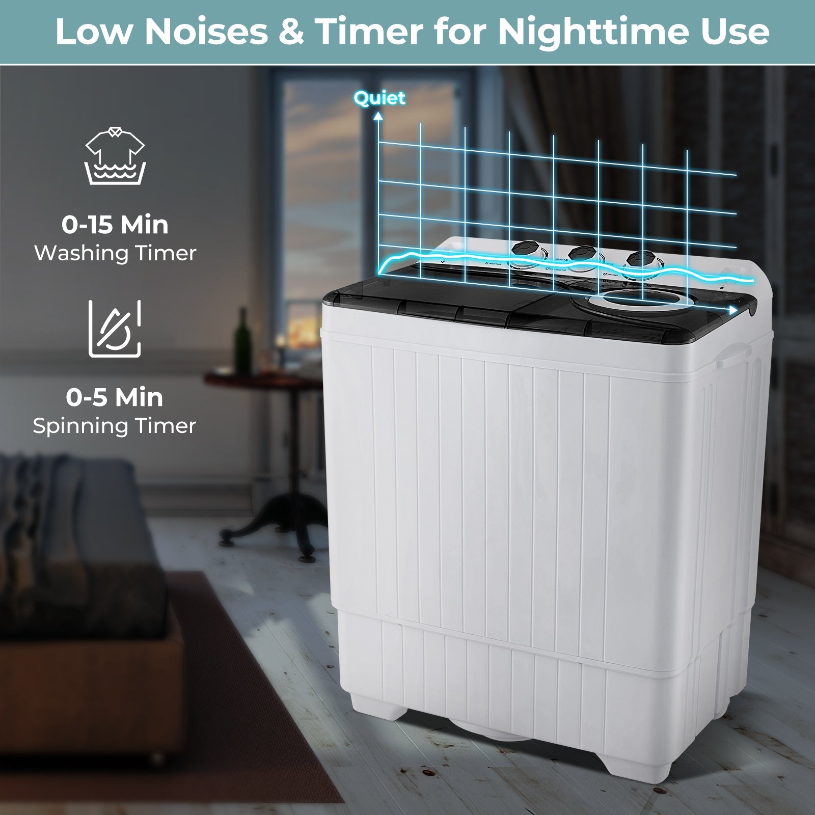 26 lbs Semi-Automatic Twin Tub Washing Machine with Drain Pump, Black Washing Machines at Gallery Canada