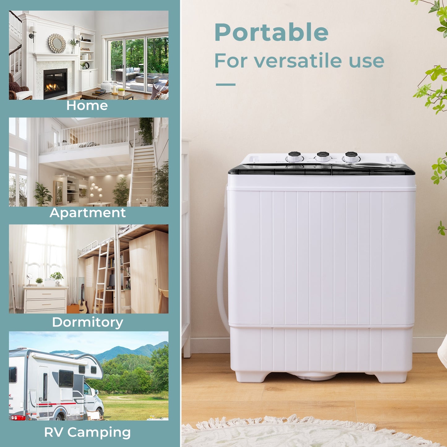 26 lbs Semi-Automatic Twin Tub Washing Machine with Drain Pump, Black Washing Machines at Gallery Canada