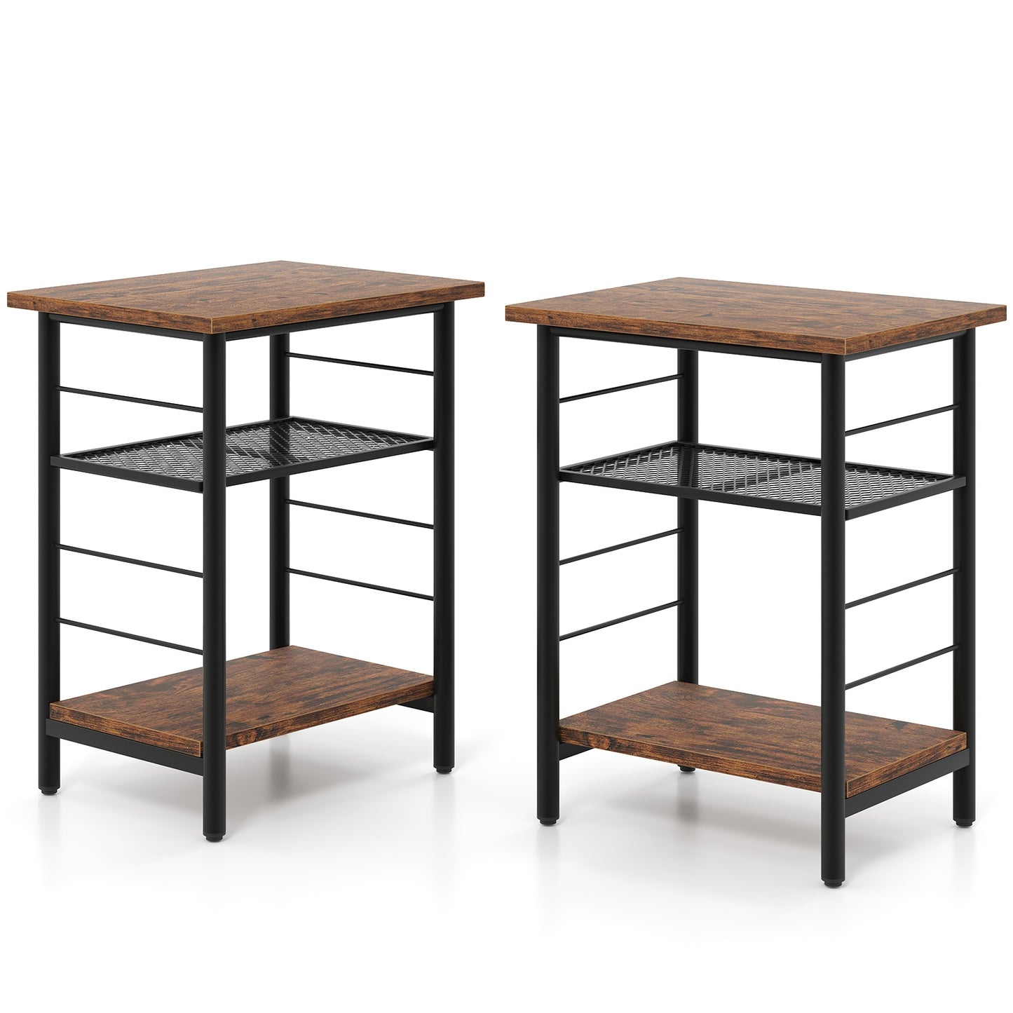 3-Tier End Table Set of 2 Side Table with Storage Shelves Metal Frame, Rustic Brown End & Side Tables Rustic Brown at Gallery Canada