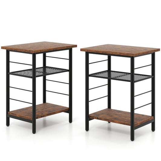 3-Tier End Table Set of 2 Side Table with Storage Shelves Metal Frame, Rustic Brown End & Side Tables Rustic Brown at Gallery Canada