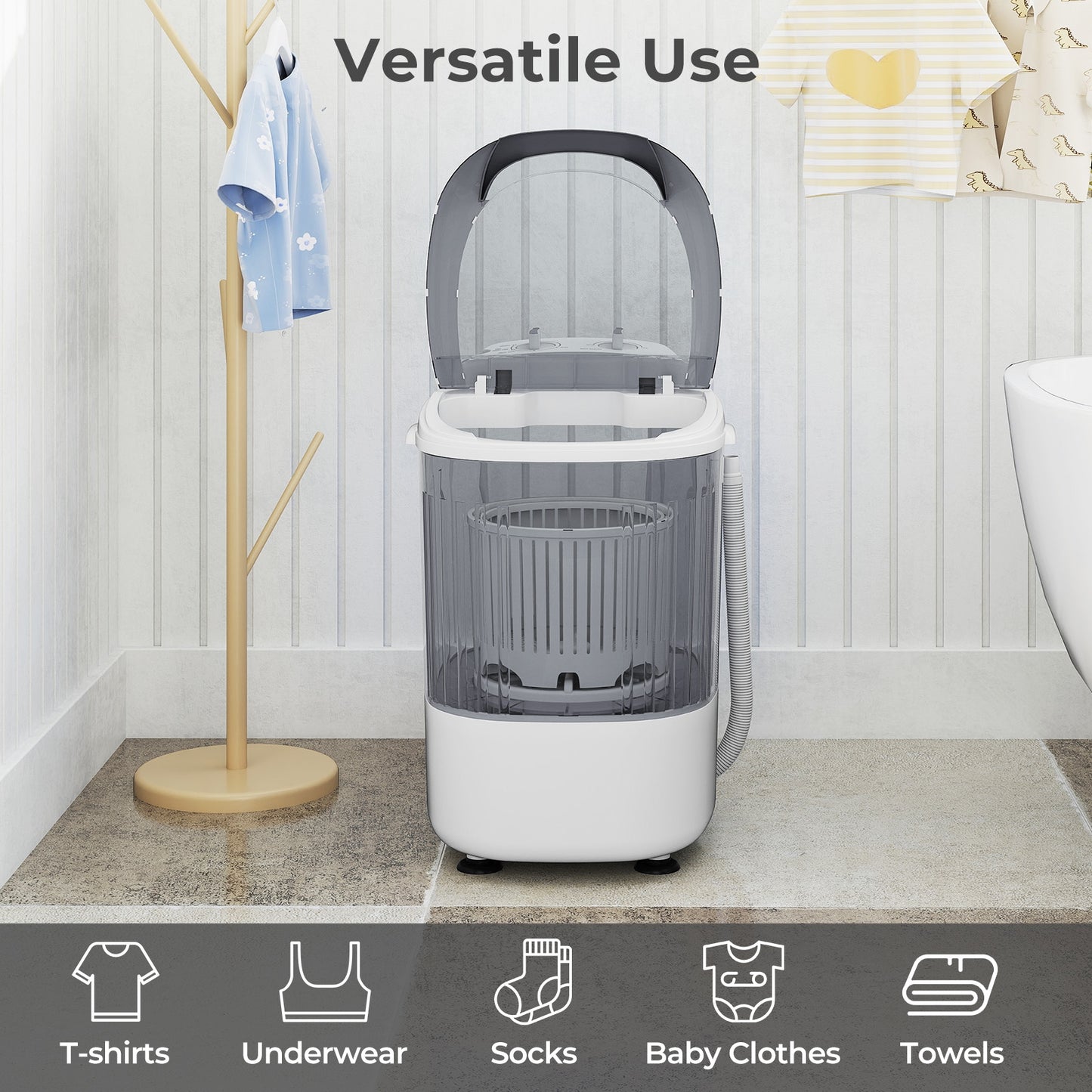 Portable Mini Semi-automatic Washing Machine with Spin Tub and Drain Hose 2.5 kg Capacity, Gray Washing Machines at Gallery Canada