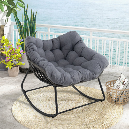 Outdoor Rocking Chair Oversized Patio PE Wicker Egg Chair with Cushion, Gray Patio Rocking Chairs & Gliders Gray at Gallery Canada
