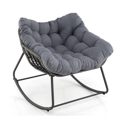Outdoor Rocking Chair Oversized Patio PE Wicker Egg Chair with Cushion, Gray Patio Rocking Chairs & Gliders Gray at Gallery Canada