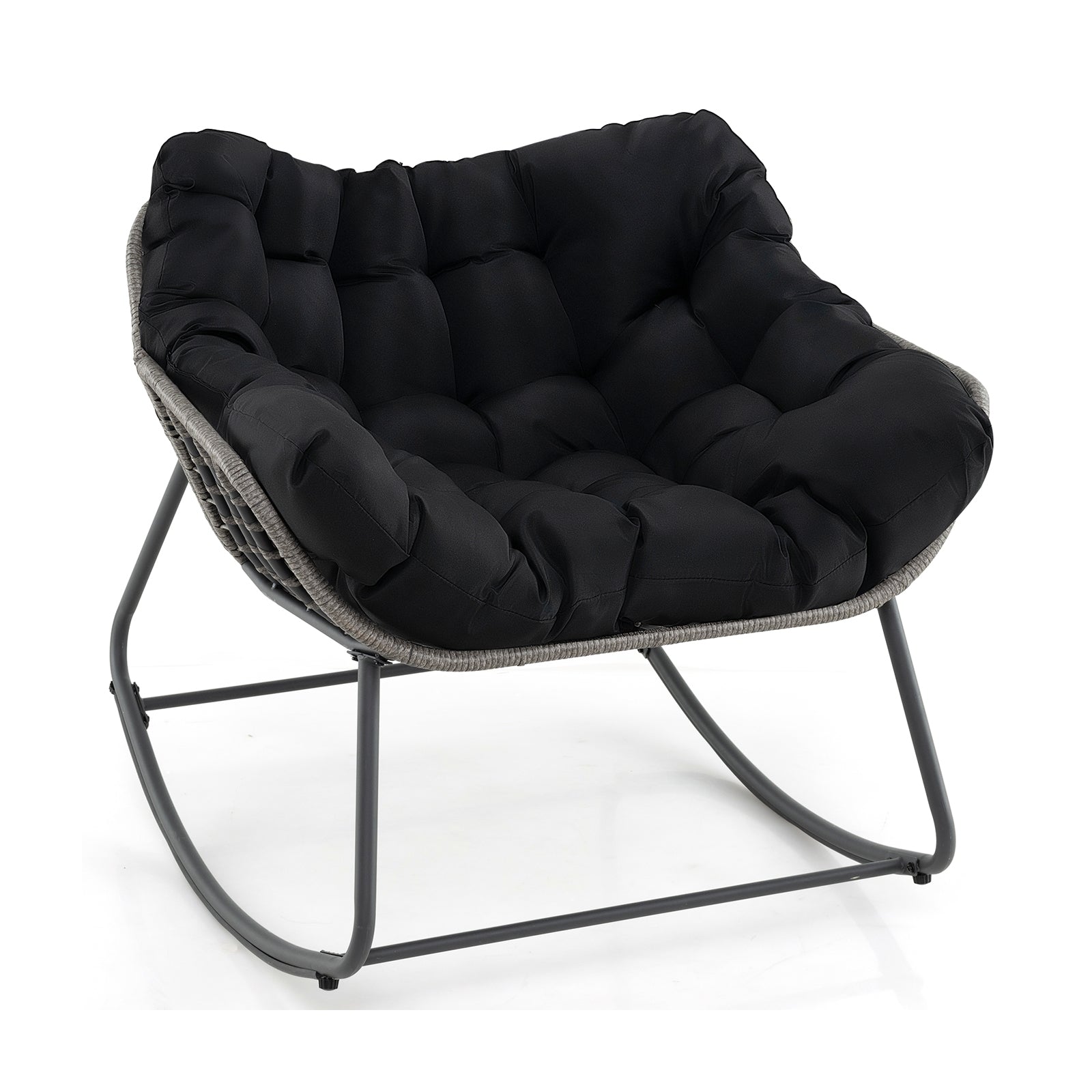 Outdoor Rocking Chair Oversized Patio PE Wicker Egg Chair with Cushion, Black Patio Rocking Chairs & Gliders at Gallery Canada