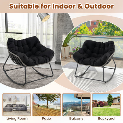 Outdoor Rocking Chair Oversized Patio PE Wicker Egg Chair with Cushion, Black Patio Rocking Chairs & Gliders at Gallery Canada