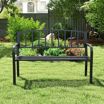 50 Inches Outdoor Garden Bench with Slatted Backrest and Curved Armrests, Black Outdoor Benches at Gallery Canada