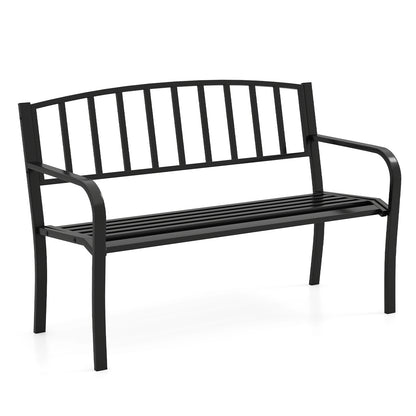 50 Inches Outdoor Garden Bench with Slatted Backrest and Curved Armrests, Black Outdoor Benches Black at Gallery Canada