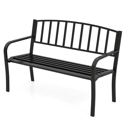 50 Inches Outdoor Garden Bench with Slatted Backrest and Curved Armrests, Black Outdoor Benches at Gallery Canada