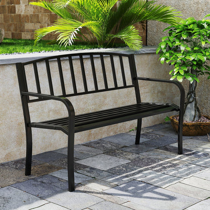 50 Inches Outdoor Garden Bench with Slatted Backrest and Curved Armrests, Black Outdoor Benches at Gallery Canada