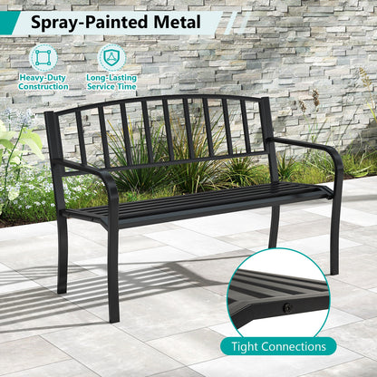 50 Inches Outdoor Garden Bench with Slatted Backrest and Curved Armrests, Black Outdoor Benches at Gallery Canada