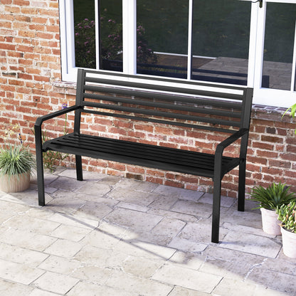 50 Inch Outdoor Metal Park Bench Patio Slatted Garden Bench for 2-3 People, Black Outdoor Benches at Gallery Canada