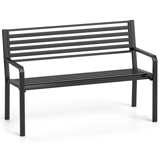 50 Inch Outdoor Metal Park Bench, Patio Slatted Garden Bench, Black Outdoor Benches Black at Gallery Canada