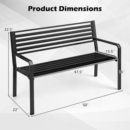 50 Inch Outdoor Metal Park Bench Patio Slatted Garden Bench for 2-3 People, Black Outdoor Benches at Gallery Canada
