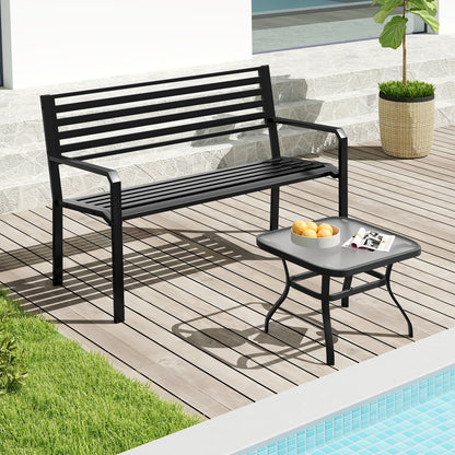 50 Inch Outdoor Metal Park Bench Patio Slatted Garden Bench for 2-3 People, Black Outdoor Benches at Gallery Canada